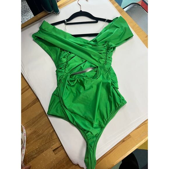 Fleur Du Mal Wrap Front Bodysuit in Peridot Green - Picture 6 of 9